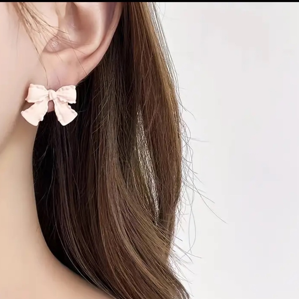 Light Pink Textured Bow Stud Earrings